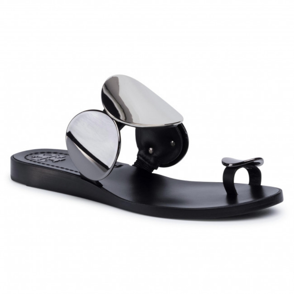 Women's Black Sandal with Silver Accents